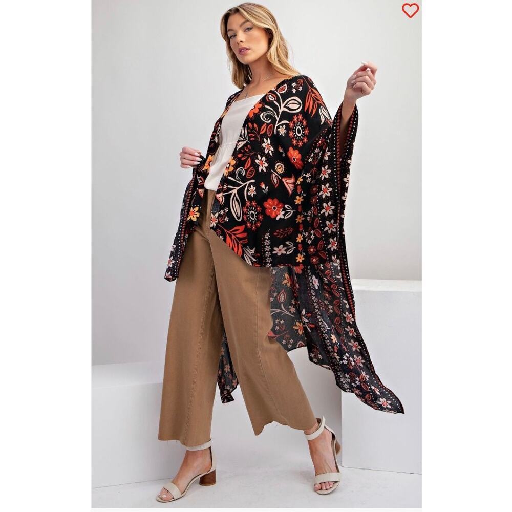 Easel - Printed Rayon Crepon Kimono - Small
